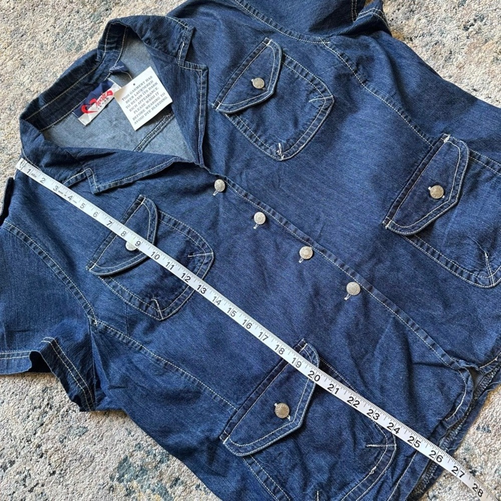 VTG Mwah Jeans Y2K Denim Safari Jacket Short Sleeve Utility Top Plus‎ Size 22/24 - Picture 5 of 6